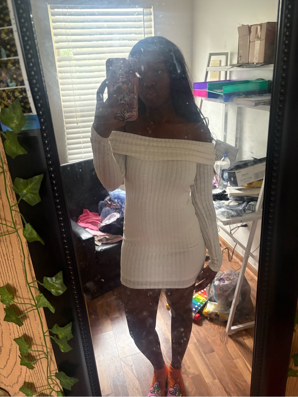 Forever 21 White Off-the-Shoulder Ribbed Mini Dress